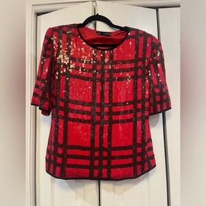 Red and Black vintage Sequin Plaid Women's Top